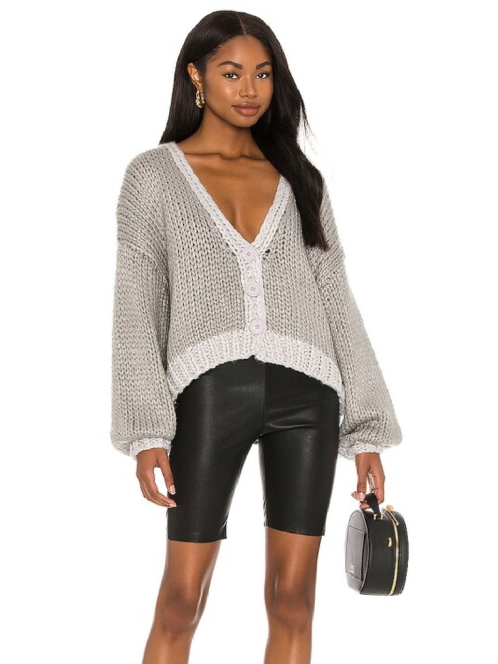 Lovers + Friends ADLEY CARDIGAN Light Gray V-Neck Chunky Cardigan